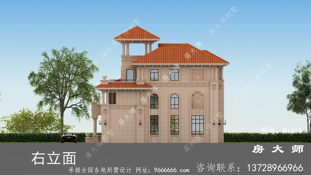 新型三层小别墅设计图计划方案，颜色光亮庄重