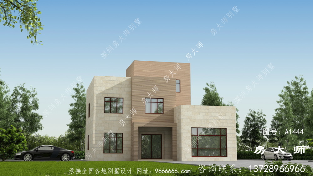 现代三层新农村住宅设计图，包括外观效果图。