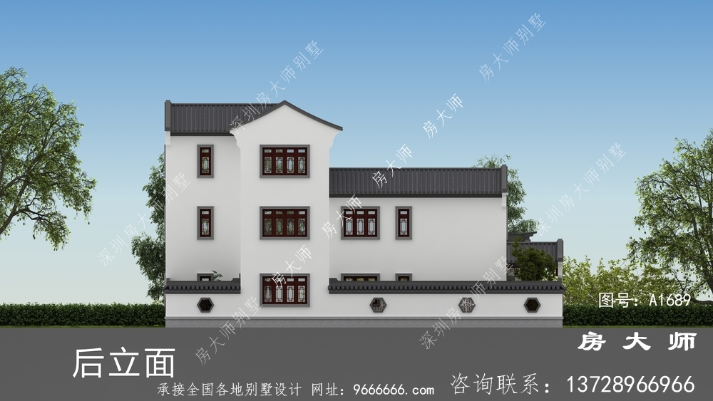 带庭院的中式别墅的设计图，外观新颖美观