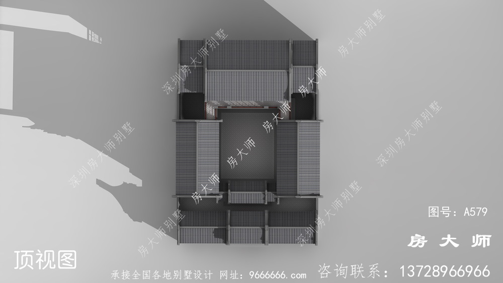 农村三层中式四合院别墅设计图纸