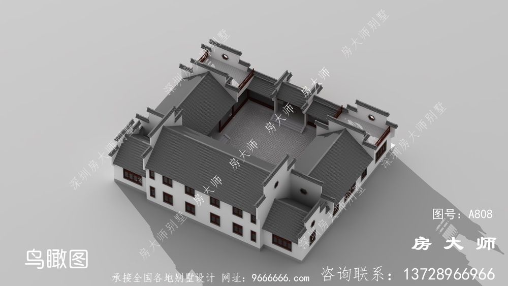 农村新中式两层四合院别墅设计图纸