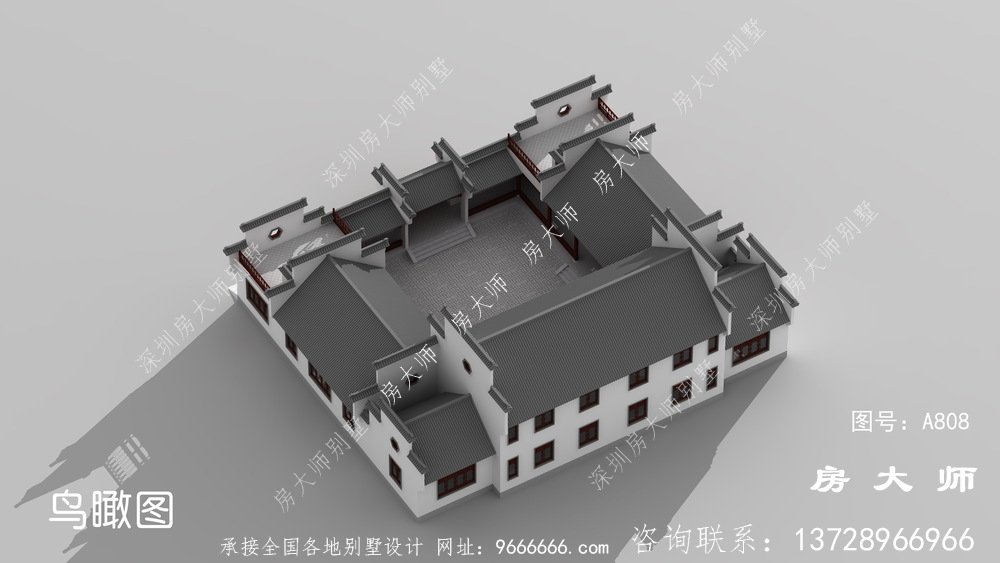 农村新中式两层四合院别墅设计图纸