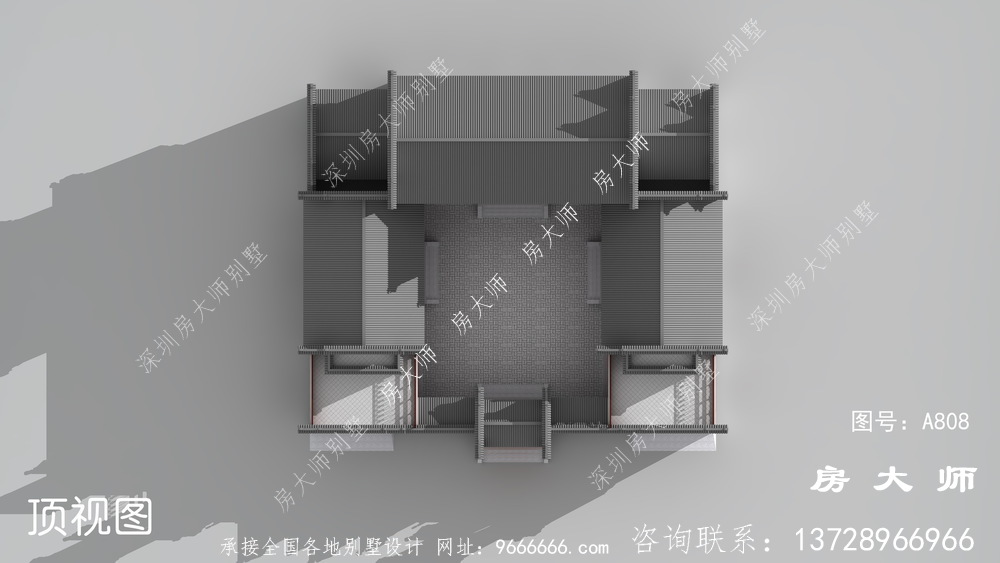 农村新中式两层四合院别墅设计图纸