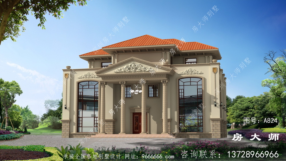 高贵复式三层欧式双拼别墅外观设计图