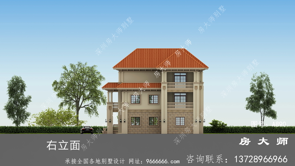 农村复式三层欧式别墅设计图纸及效果图
