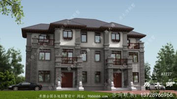 农村新中式三层双拼别墅设计图纸