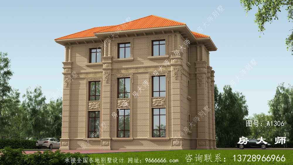 高档复式三层欧式别墅外观效果图