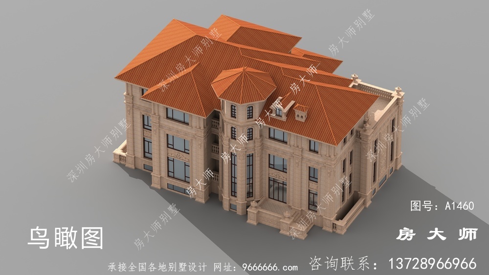 乡村三层欧式石材豪华别墅图纸