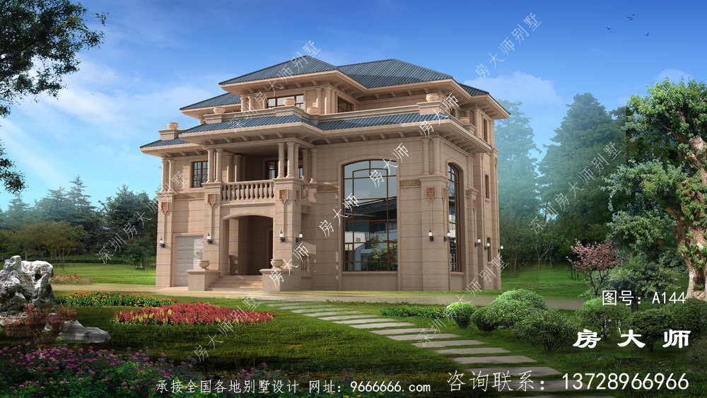 超豪华复式三层欧式别墅外观设计图