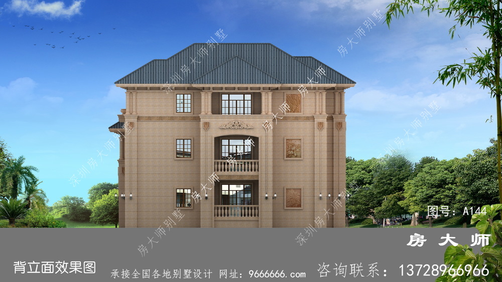 超豪华复式三层欧式别墅外观设计图