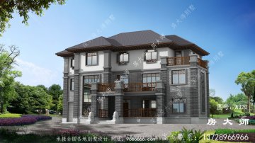 新中式农村三层楼房别墅设计图