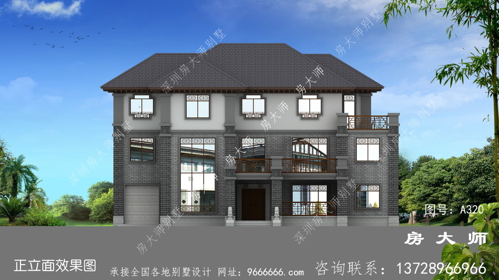 新中式农村三层楼房别墅设计图