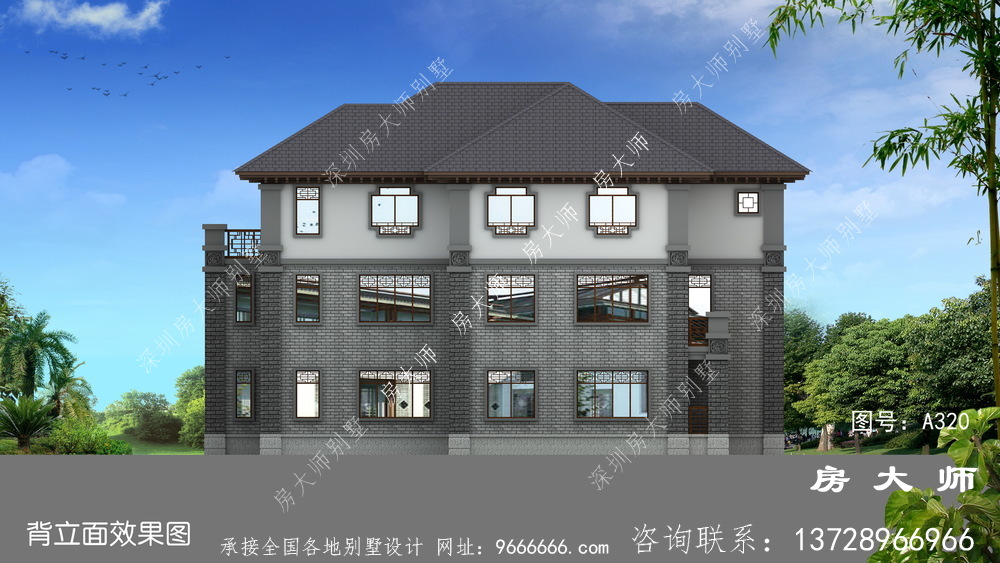 新中式农村三层楼房别墅设计图