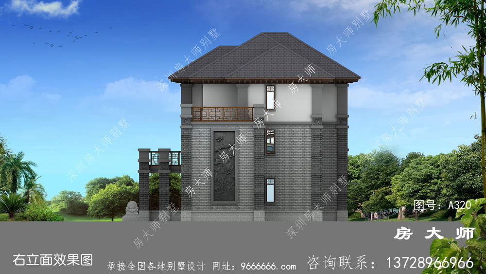 新中式农村三层楼房别墅设计图