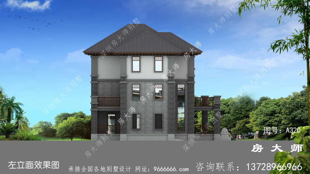 新中式农村三层楼房别墅设计图