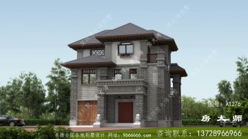 外观端正的农村新中式三层别墅设