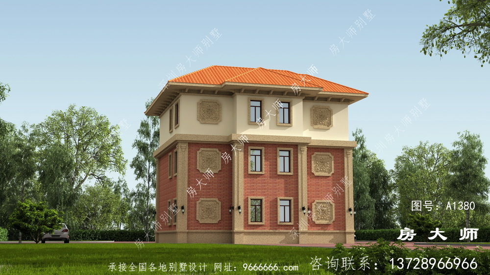 乡村简洁实用三层别墅设计图纸