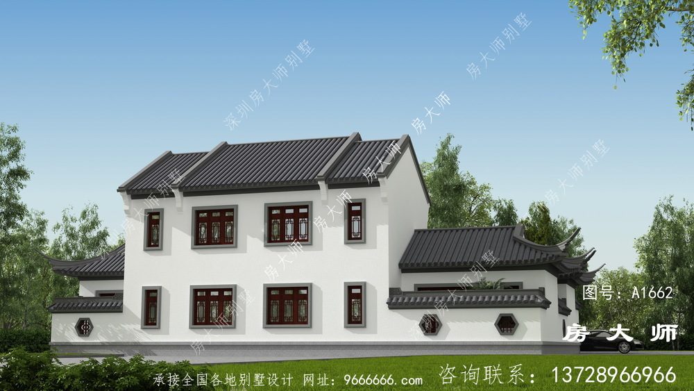 占地247平清爽雅致的二层中式庭院别墅