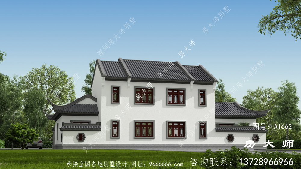 占地247平清爽雅致的二层中式庭院别墅