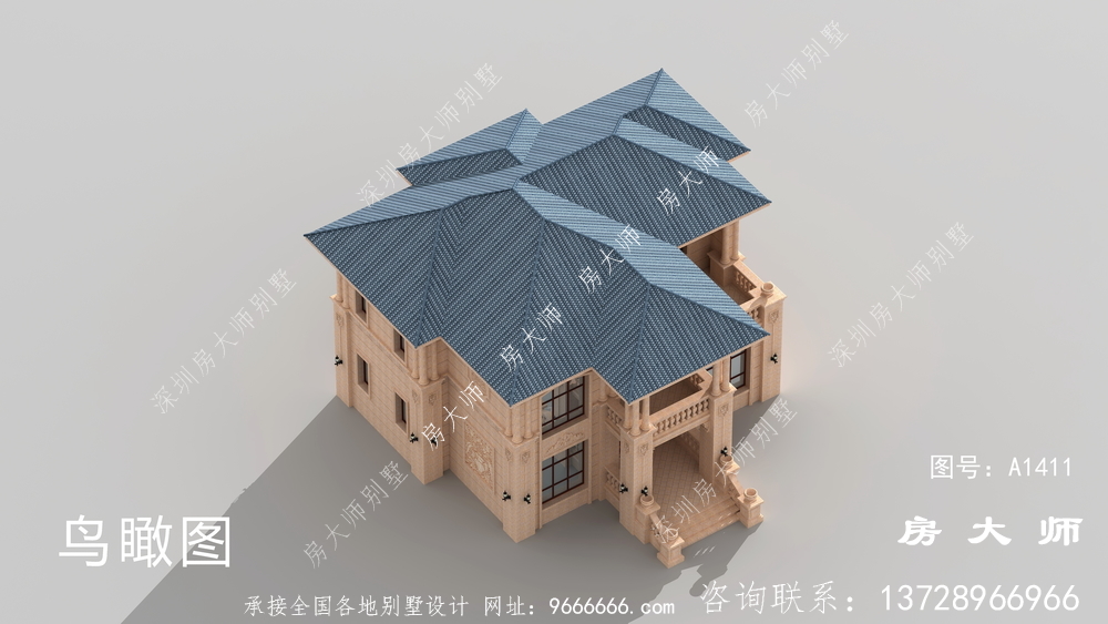 二层意大利风格小洋楼外观效果图