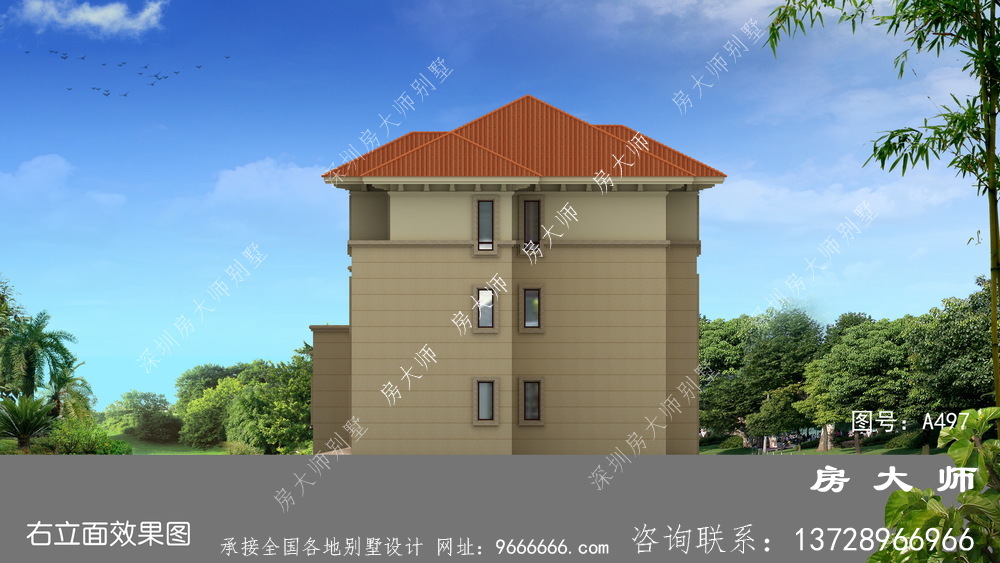 简欧式三层农村别墅外观效果图