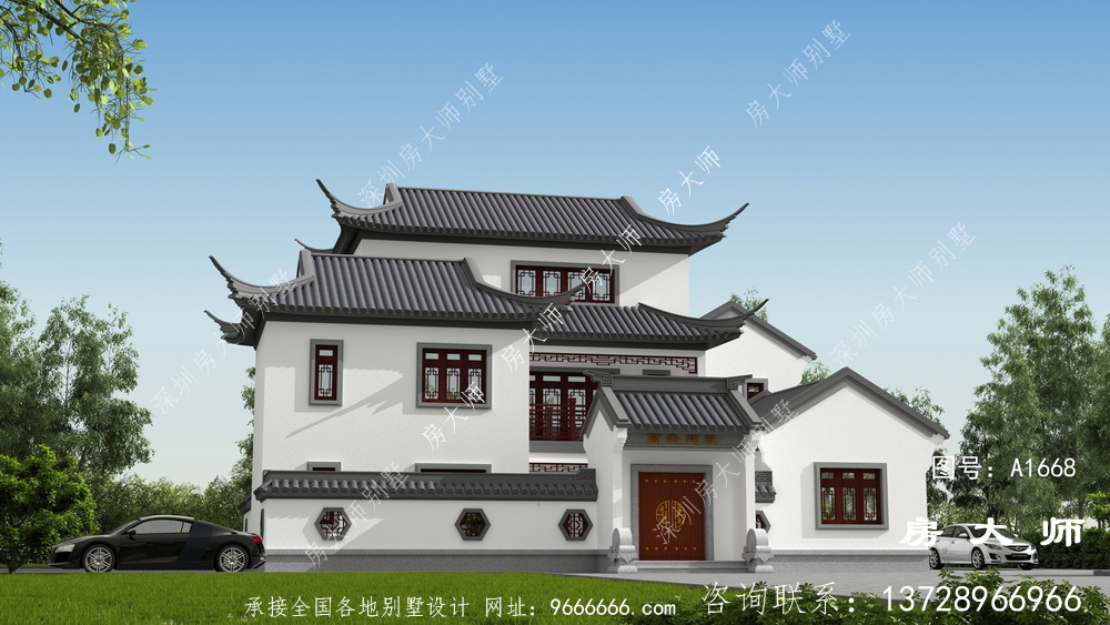 三层苏式园林别墅，传统的中国式建筑