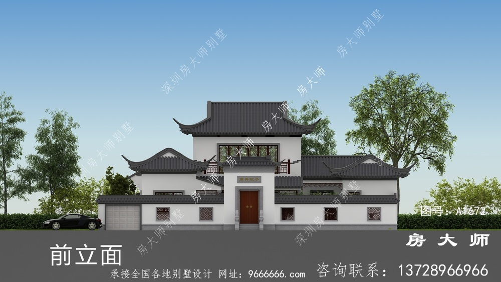 两层苏式园林别墅设计效果图