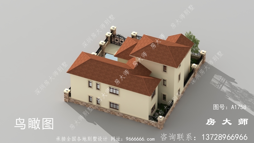 西班牙风格带院子两层别墅户型图