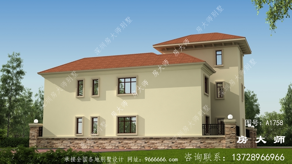西班牙风格带院子两层别墅户型图
