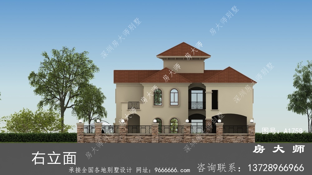 西班牙风格带院子两层别墅户型图