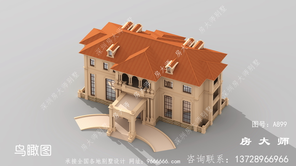 超奢华复式三层欧式别墅外观效果图