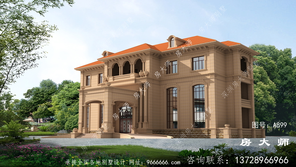 超奢华复式三层欧式别墅外观效果图
