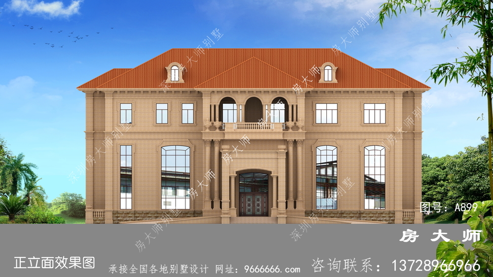 超奢华复式三层欧式别墅外观效果图