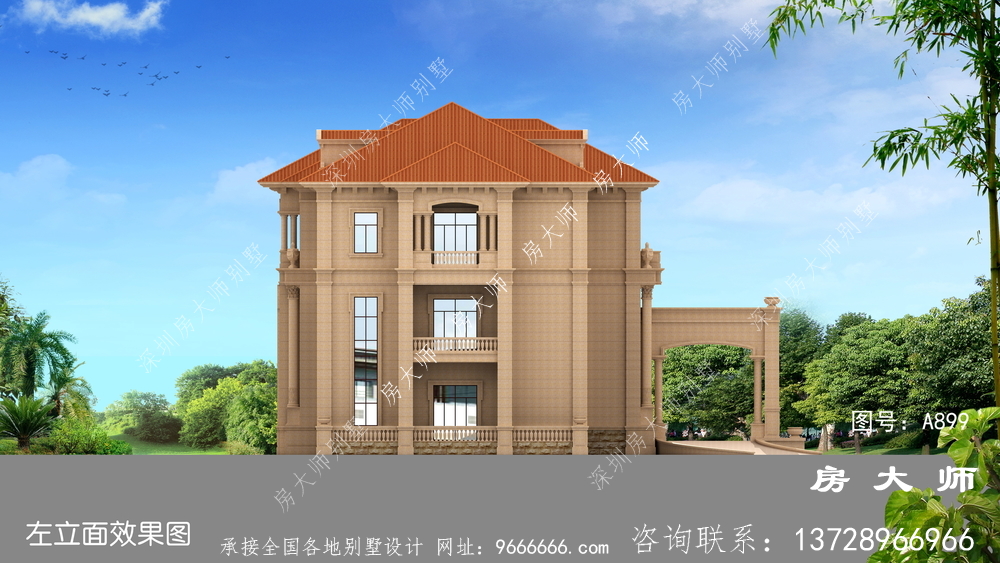 超奢华复式三层欧式别墅外观效果图