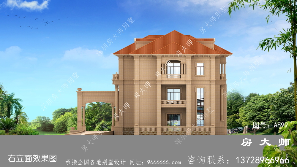 超奢华复式三层欧式别墅外观效果图