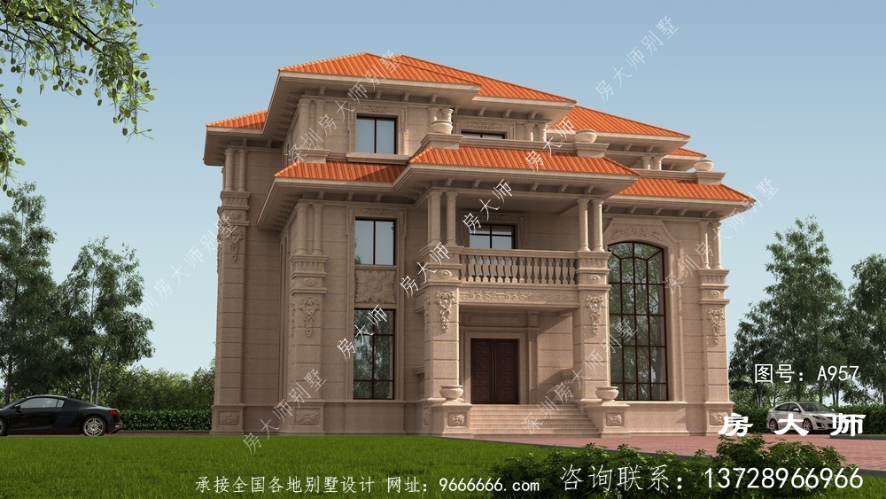 纯石材干豪华三层欧式别墅设计图纸
