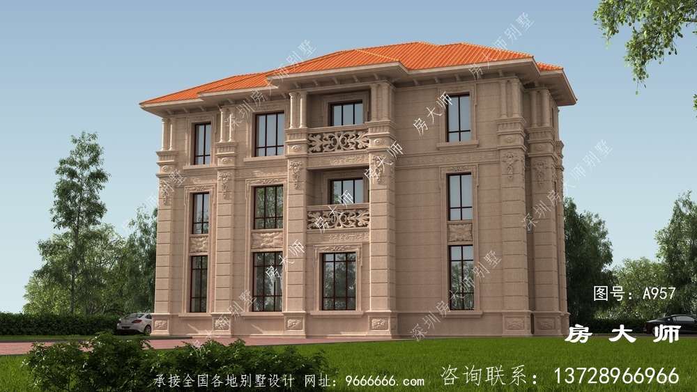 纯石材干豪华三层欧式别墅设计图纸