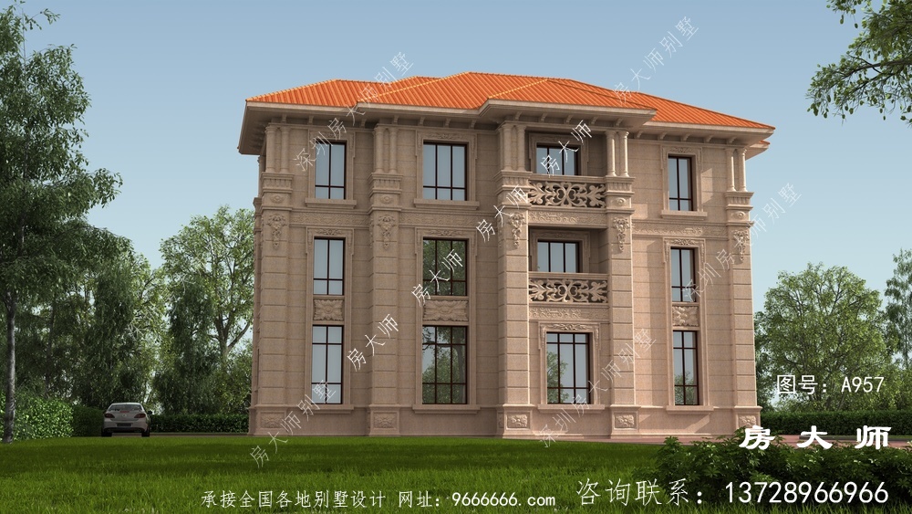 纯石材干豪华三层欧式别墅设计图纸