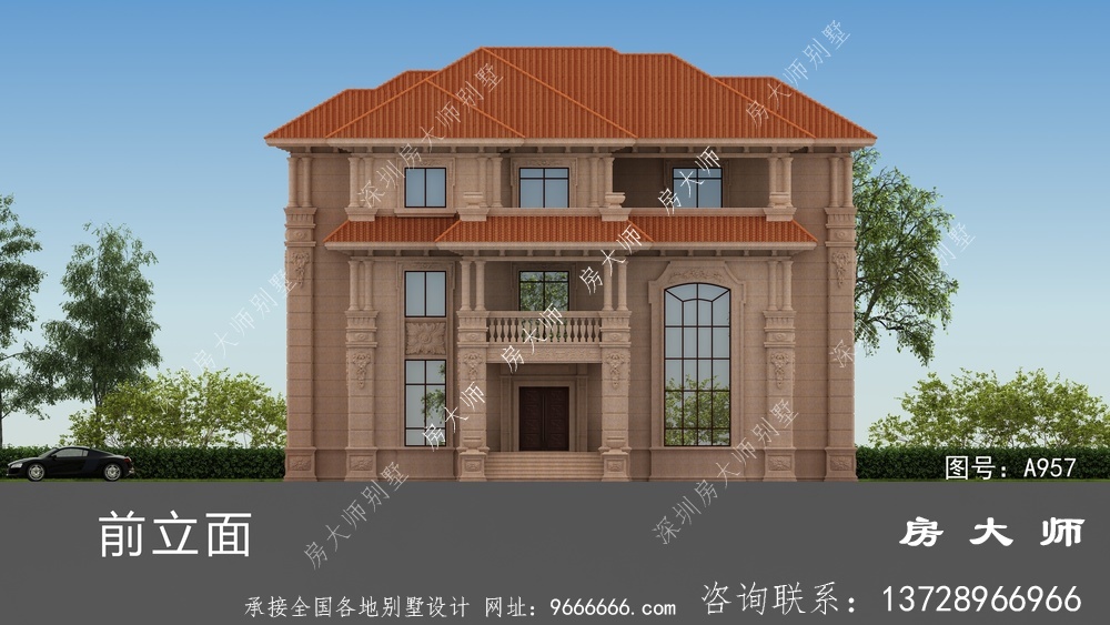 纯石材干豪华三层欧式别墅设计图纸