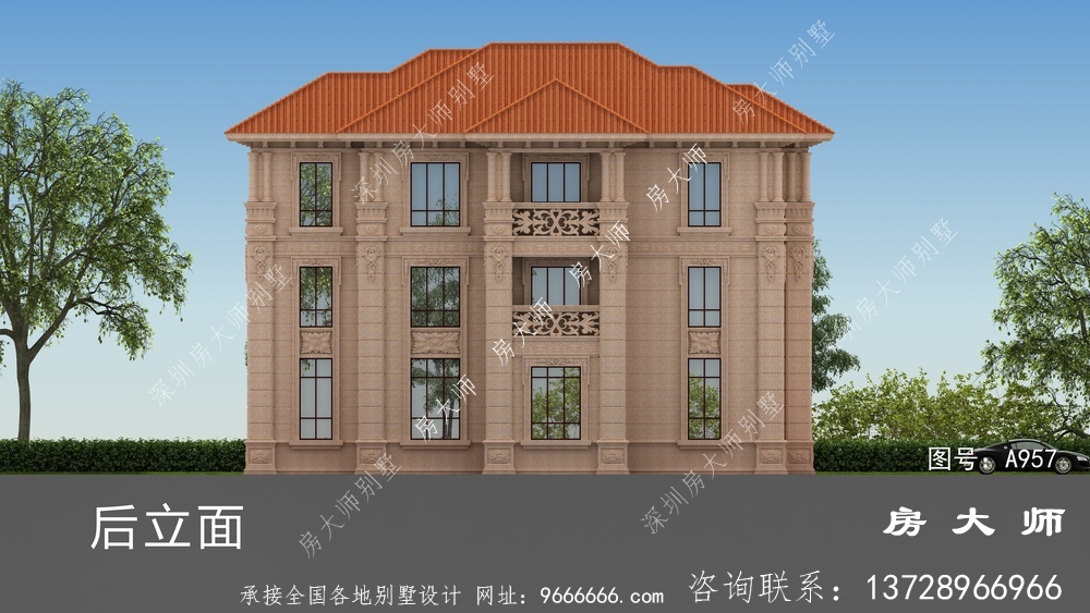 纯石材干豪华三层欧式别墅设计图纸
