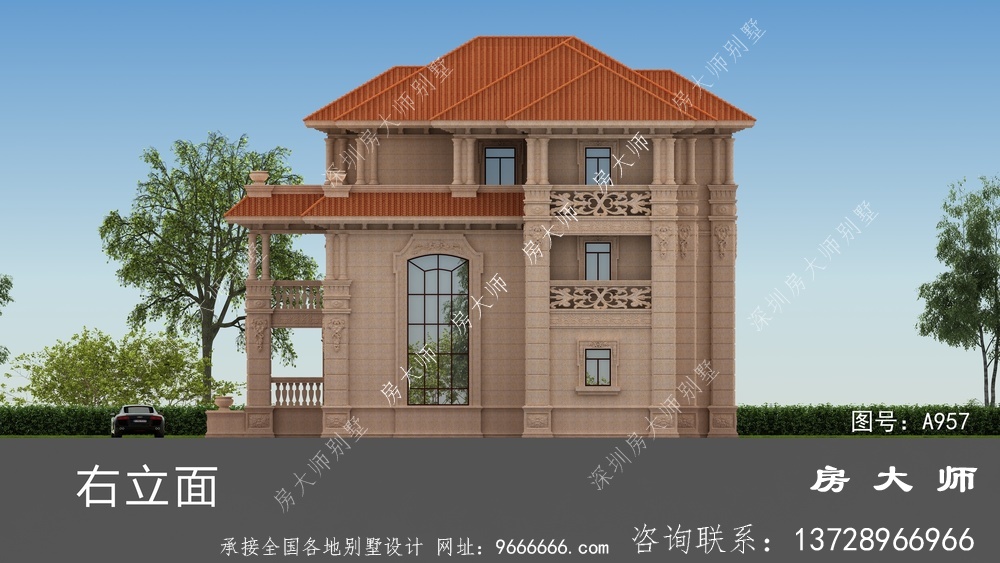 纯石材干豪华三层欧式别墅设计图纸