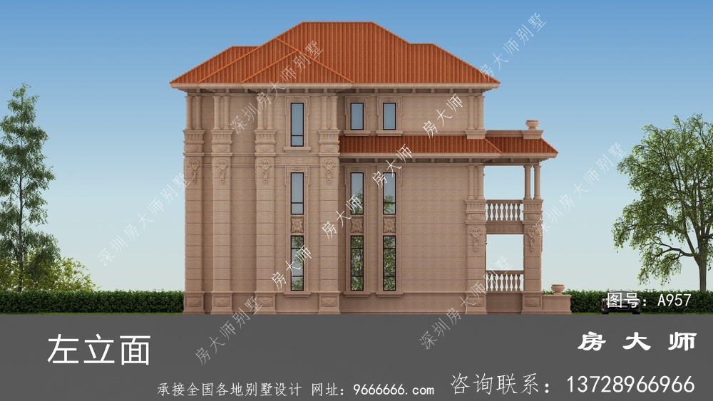 纯石材干豪华三层欧式别墅设计图纸