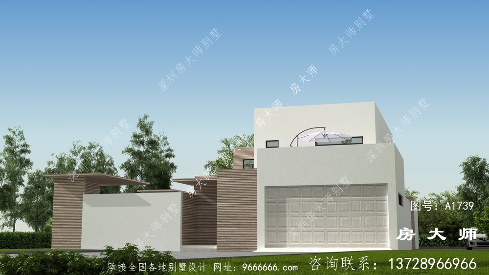 乡村现代平顶两层别墅的设计图宏伟而美丽。
