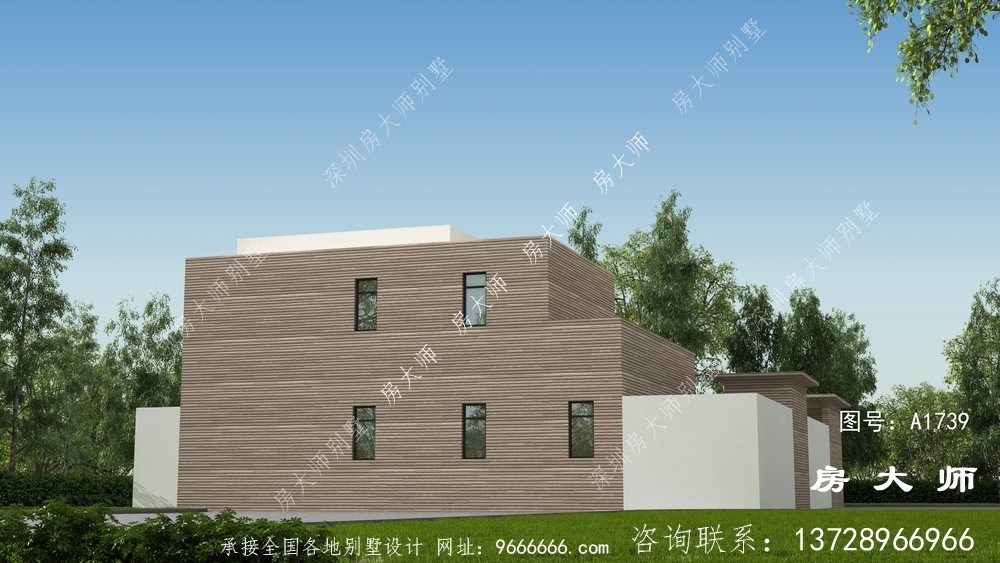乡村现代平顶两层别墅的设计图宏伟而美丽。