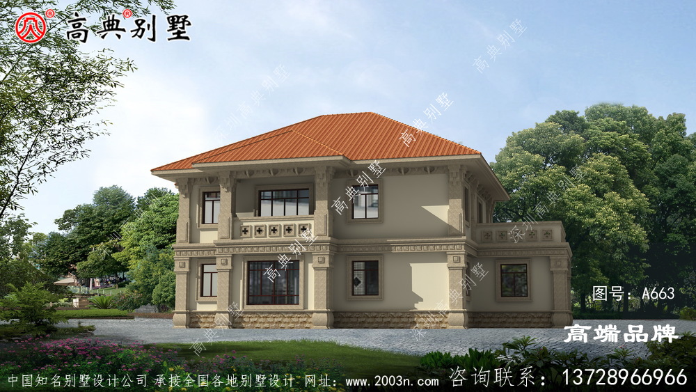 农村两层新中式别墅外观设计图