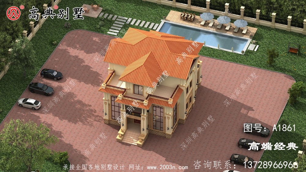 对称设计的双复式三层别墅，豪华大气